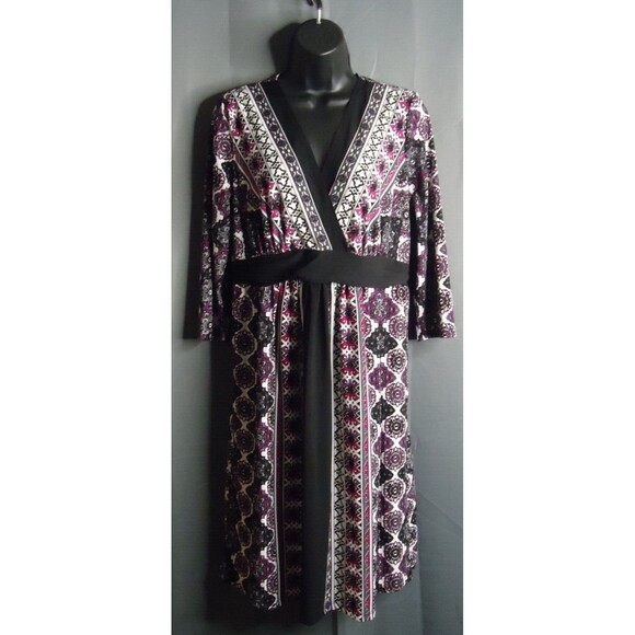 Motherhood Maternity Dress Long Sleeve Multicolored Geometric V-neck Midi Sz Med - Picture 2 of 12